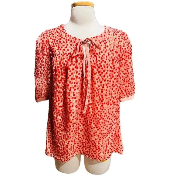 MODCLOTH Confetti Confection Tie-Neck Blouse Pink/Red Size 1X - Picture 2 of 10